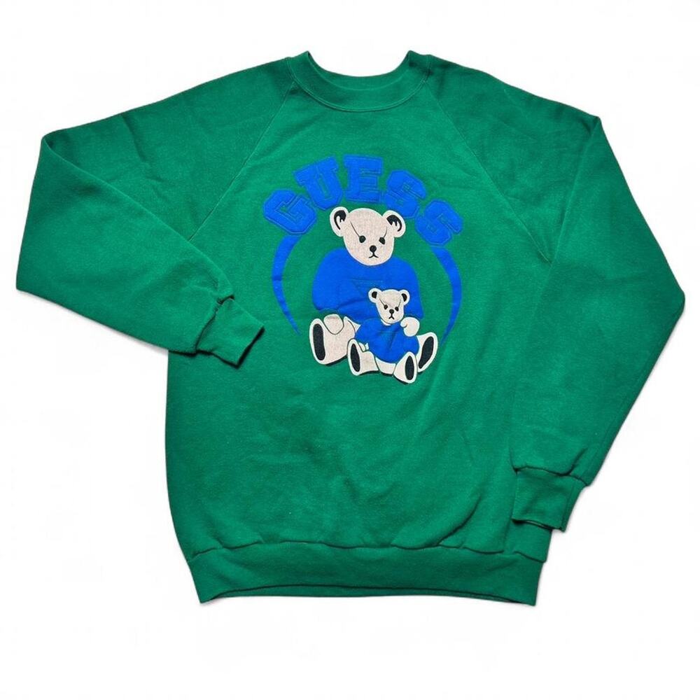 Guess 90s Vintage Teddy Bear Green Crewneck Jerzees Sweatshirt Large